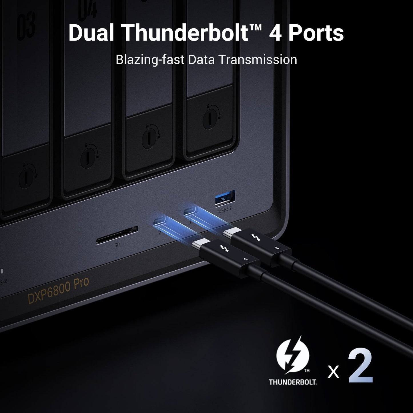 UGREEN 6 bay NAS Storage is configured with Dual Thunderbolt™ 4 Ports